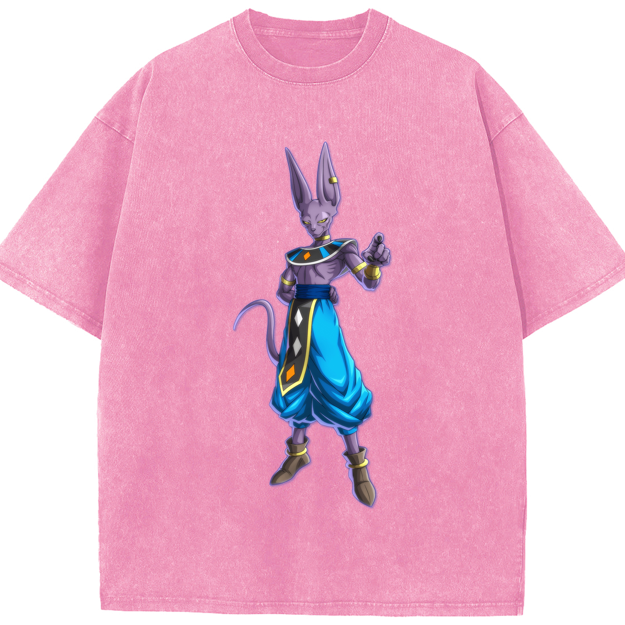 （画像用） ドラゴンボール ビルス 破壊神ビルス DRAGON BALL Beerus Birusu 綿100% ヴィンテージ風 半袖Tシャツ（フロントプリント）